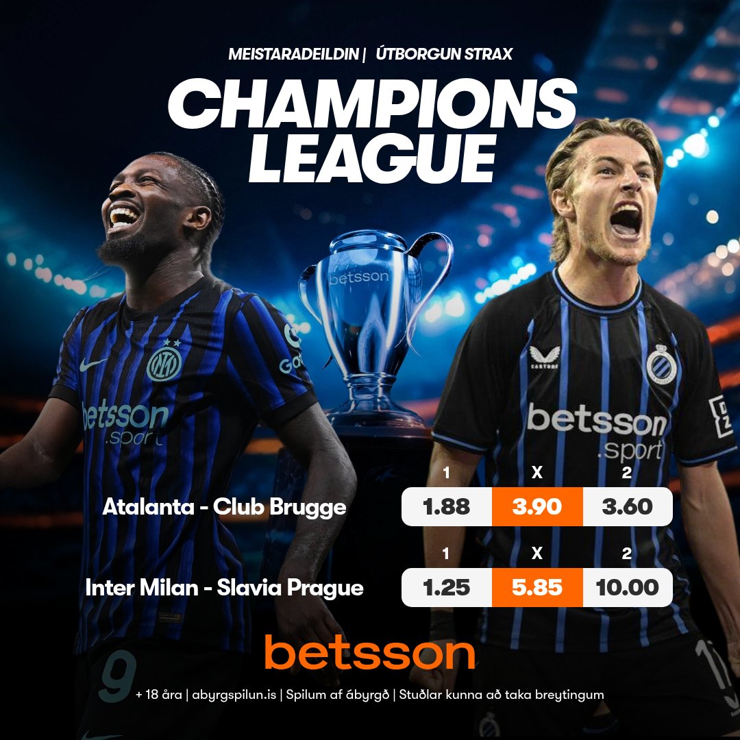 Meistaradeildin í kvöld!

5 sem læka þennan póst fá €25 ef/þegar Inter og Club Brugge sækja stig í kvöld! 

Betsson er stoltur styrktaraðili beggja liða