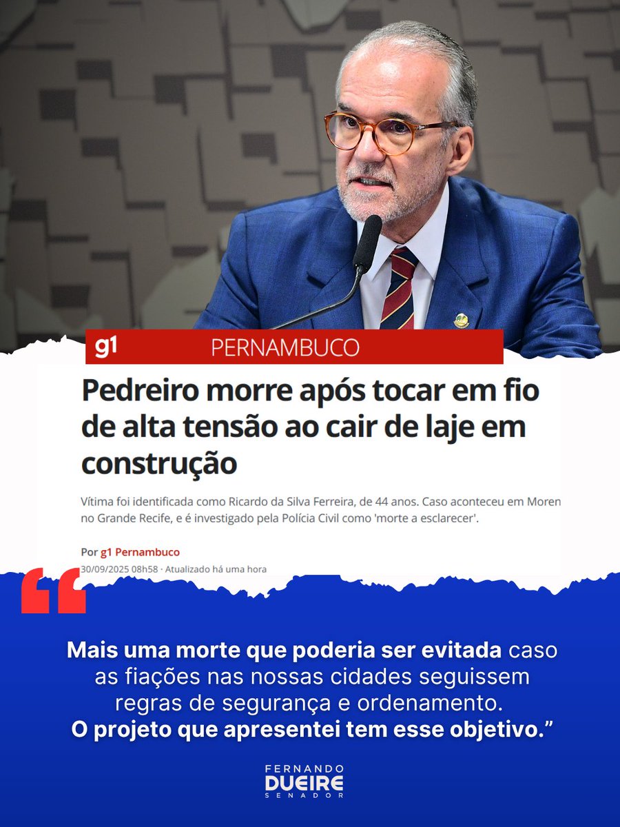 🚨Mais uma morte que poderia ser evitada caso as fiações nas nossas cidades seguissem regras de segurança e ordenamento. 
👉Apresentei o PL 3801/2025, que cria o Programa Nacional de Modernização da Infraestrutura dos Setores de Energia Elétrica e de Telecomunicações (PNMIET).