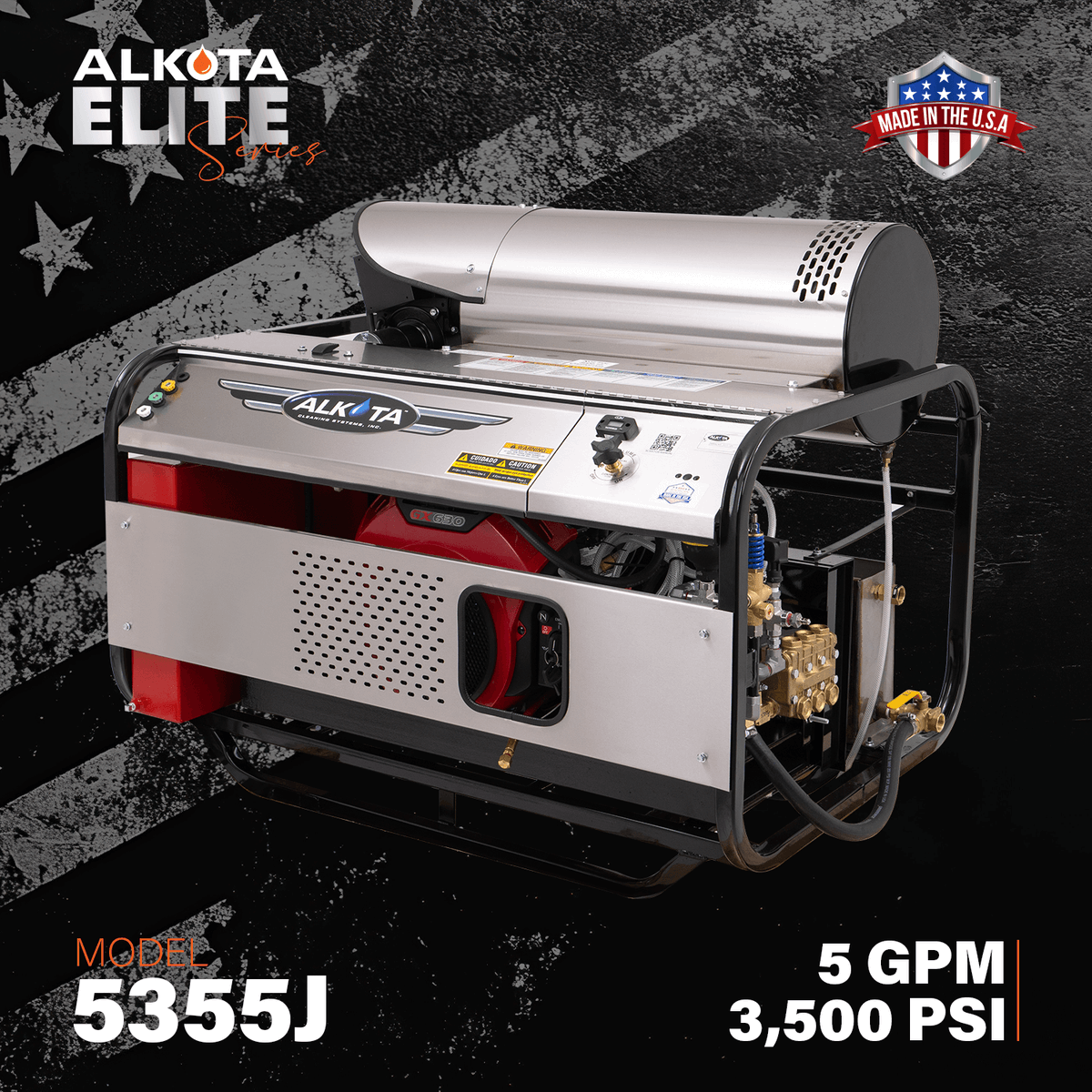 Meet the 5355J from Alkota. This skid-mounted hot water pressure washer delivers 5 GPM at 3,500 PSI, powered by a Honda GX630 with electric start.
Ready to order? Contact your local Alkota distributor today: alkota.cleaning/4ndvql0