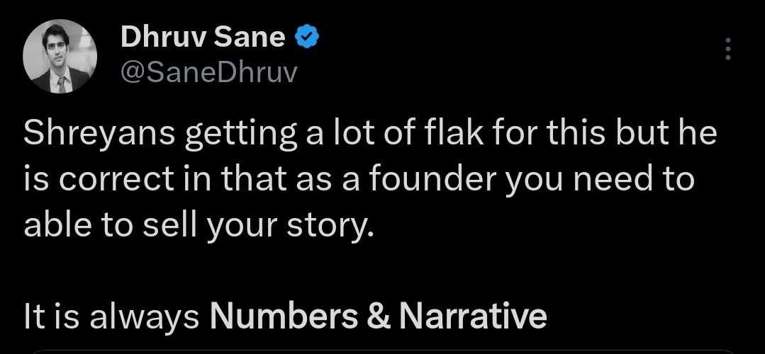 Numbers matter. Narrative matters. Explaining your business clearly matters.

But even if you’re great at all of it, fundraising is never guaranteed. It’s a tough game, and the rules aren’t always fair.

Both <a href="/shreyansalecha/">Shreyans Salecha</a> &amp; <a href="/SaneDhruv/">Dhruv Sane</a> are friends who’ve helped me shape my