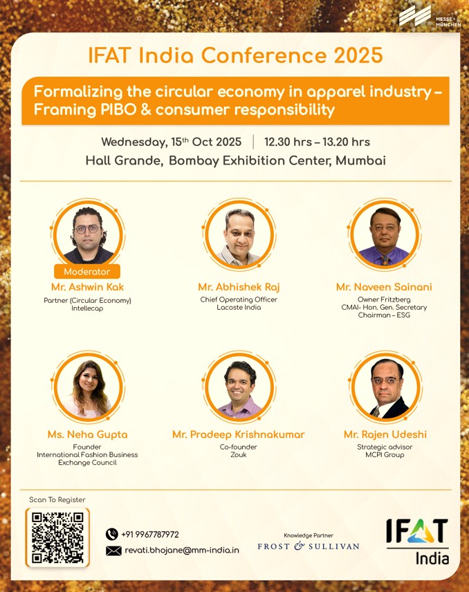 ApparelCircular's tweet image. Ashwin Kak. Partner, @IntellecapTweet &apos;s CAIF is a moderator on “Formalizing the circular economy in apparel industry – Framing PIBO &amp;amp; consumer responsibility” at the IFAT India Conference 2025

For more: shorturl.at/wTAyk

#IntellecapLeadership @ApparelCircular #CAIF