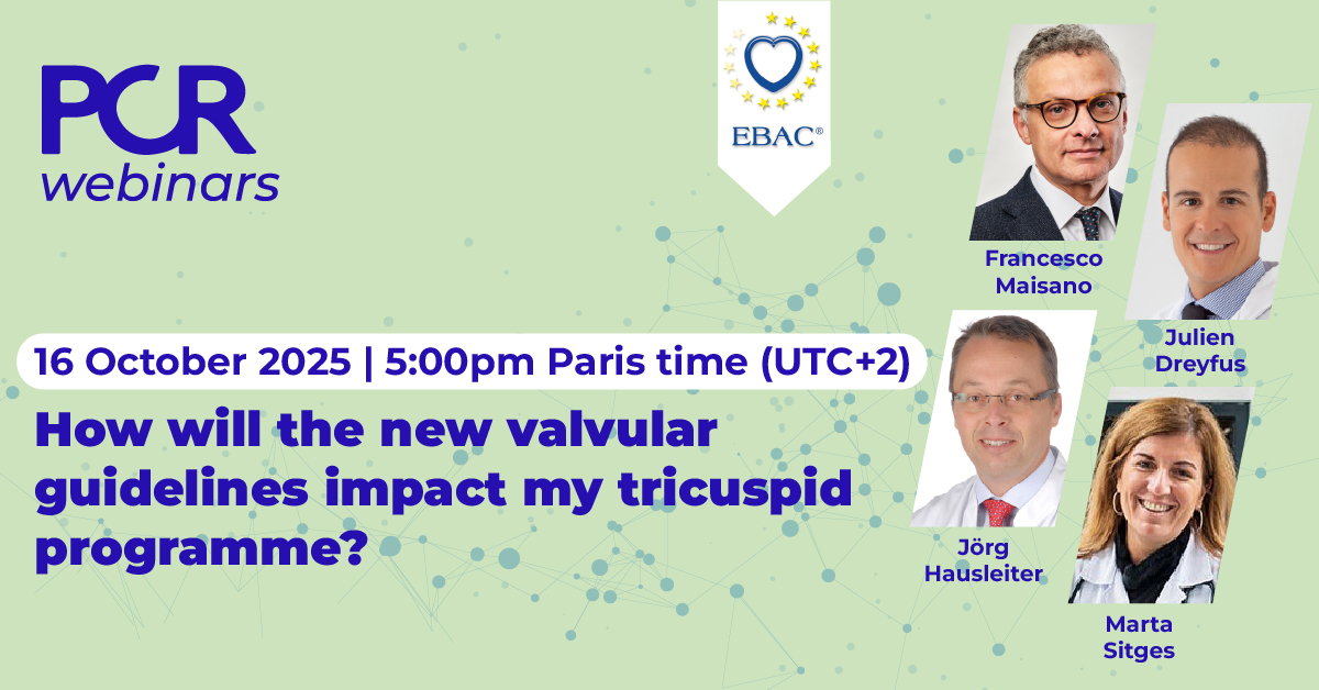 PCRonline's tweet image. 🤔How will the new valvular guidelines impact my tricuspid programme?
🗓️Next #PCRWebinar: Thursday 16 October 2025, 5:00pm (UTC+2)
👨‍⚕️@dottormaisano, @juliendreyfus1, @j_hausleiter, @masitges
🔗Register now: pcronline.com/Webinars/PCR-W…
#Tricuspid #InterventionalCardiology
