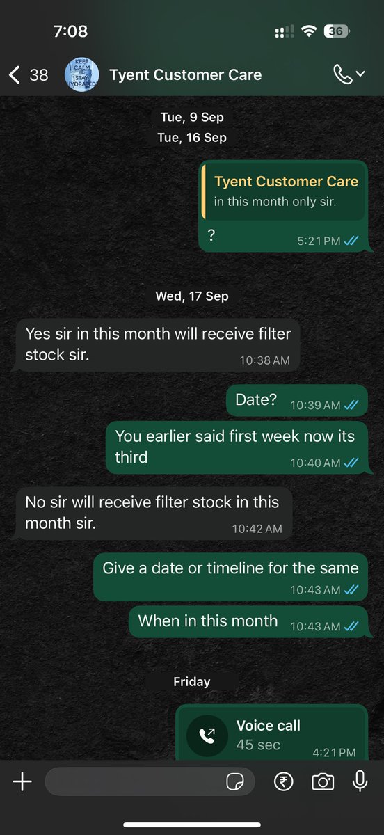 ronitjain24's tweet photo. They are selling filters worth over 2 lakhs and yet there is no real after support service for the same. So my advice dont waste your money on such useless filters. You all can see the dates in these ss attached. https://t.co/yETgtgTH4W