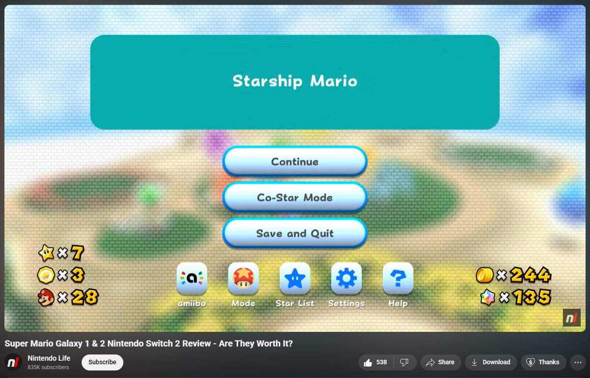 New Pause Menu Design for the Super Mario Galaxy Rereleases on Nintendo Switch.