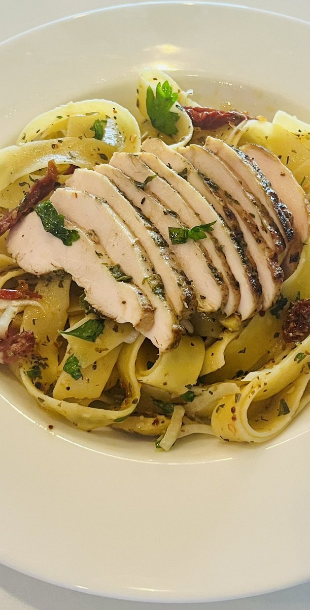 Tagliatelle pasta all herbed up and ready to go.  You dig?