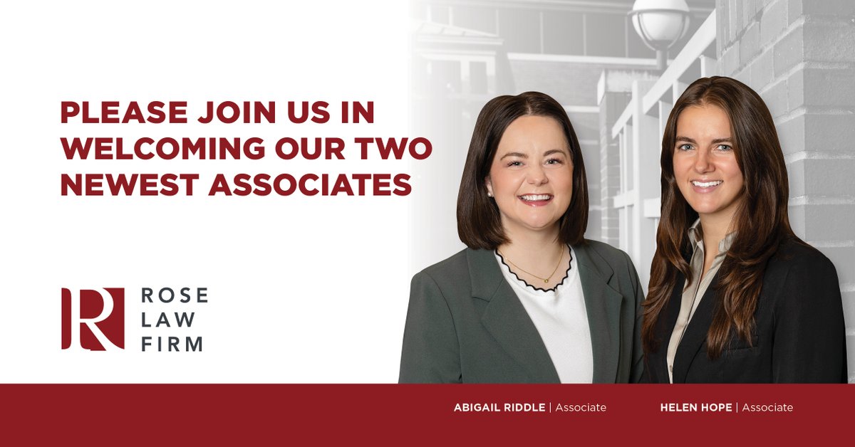 Rose Law Firm is pleased to announce the hiring of Helen Hope and Abigail Riddle.

Helen will work in the firm's litigation section in the Little Rock office, and Abigail will work in the firm's business section in the NWA office.
roselawfirm.com/news/rose-law-…