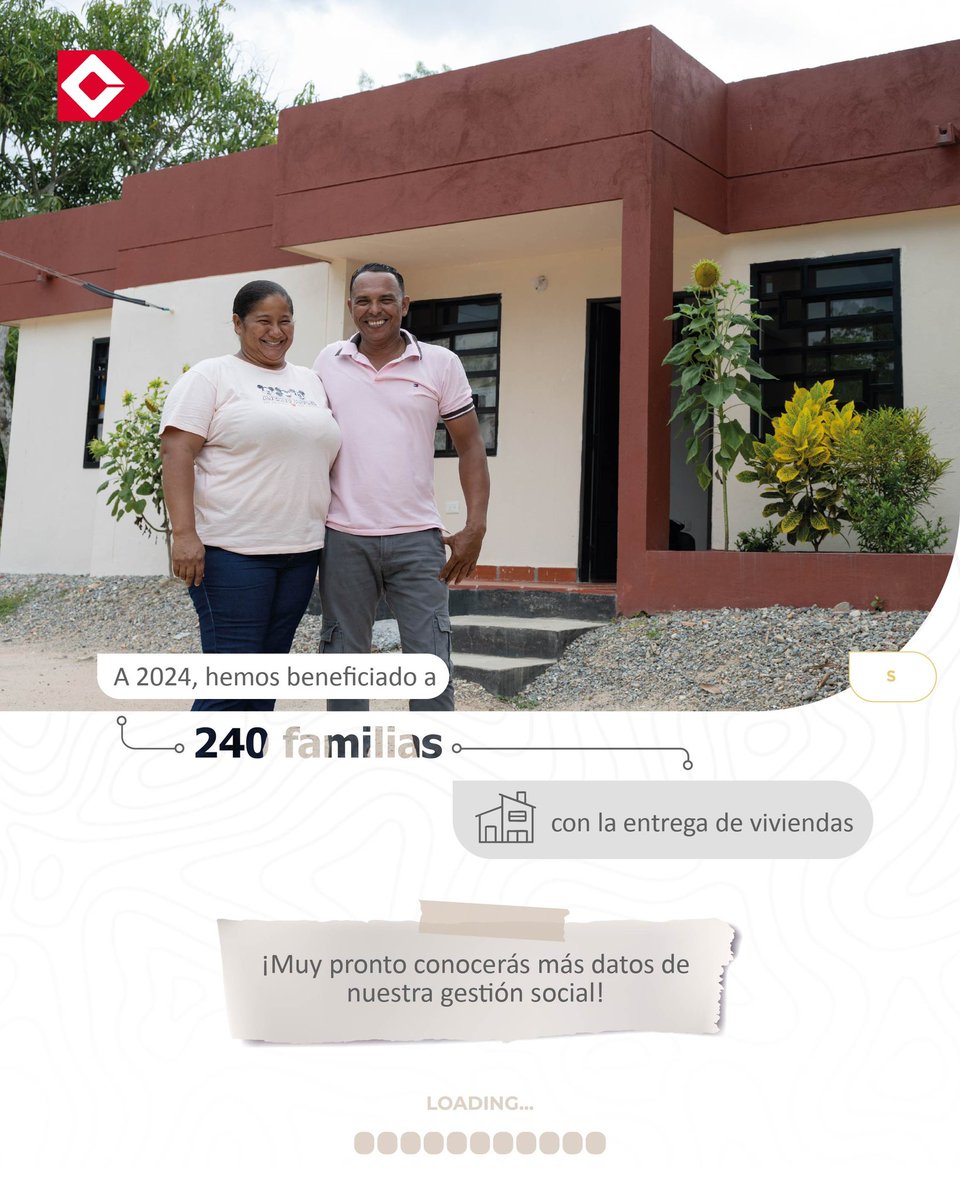 #InformeDeSostenibilidad2024| Familias de los municipios de La Jagua de Ibirico y Chiriguaná, Cesar, han sido beneficiadas con proyectos de 🏠viviendas que mejoran su calidad de vida y fortalecen el tejido comunitario🤝. ¡Pronto conocerás más cifras de nuestra gestión social!
