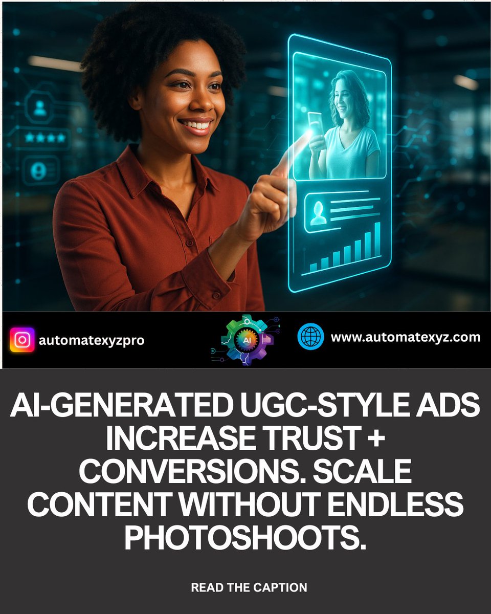 automatexyzpro's tweet image. AI-generated UGC-style ads increase trust + conversions. Scale content without endless photoshoots.
bit.ly/3TzOaxX
#AIGenerated #UserGeneratedContent #AdGrowth #ContentMarketing #MarketingStrategy #DigitalAdvertising #TrustBuilding #ConversionRate #ContentCreation…