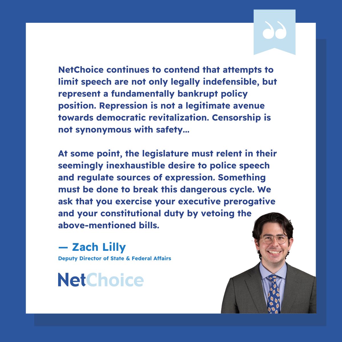 🚨 NetChoice Sends Gov. Newsom One Big, Beautiful Veto Request to Stop the Golden State of Government Overreach

Yesterday afternoon, NetChoice sent <a href="/CAgovernor/">Governor Gavin Newsom</a> <a href="/GavinNewsom/">Gavin Newsom</a> a big, beautiful letter, requesting he veto several unconstitutional proposals that made it to his desk