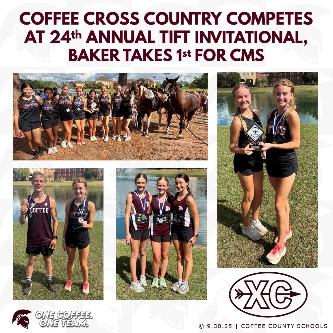 24th Annual Tift Invitational 9/27 

Team Results: 
CHS Boys: 7th of 25 teams
CHS Girls: 2nd of 20 teams
CMS Boys: 7th of 23 teams
CMS Girls: 4th of 12 teams

Top 10:
Liam LeBrocq, 10th
Kellah Smith, 2nd
Ensley Crawford, 6th
Jake Day, 9th
Annaclaire Baker, 1st
Macie Buese, 5th