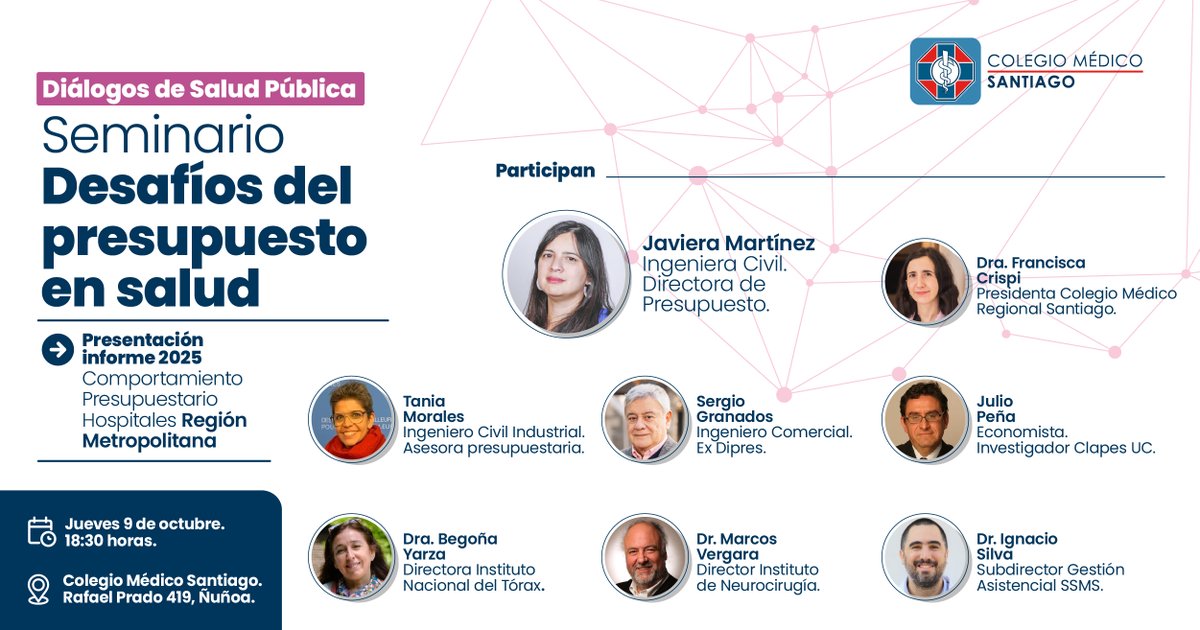 📢 En la antesala de la presentación de la Ley de Presupuestos 2026, te invitamos al seminario “Desafíos del Presupuesto en Salud”

📅 9 octubre – 18:30 hrs.
📍 Colegio Médico Santiago
✅ Gratis, cupos limitados

regionalsantiago.cl/seminariopresu…