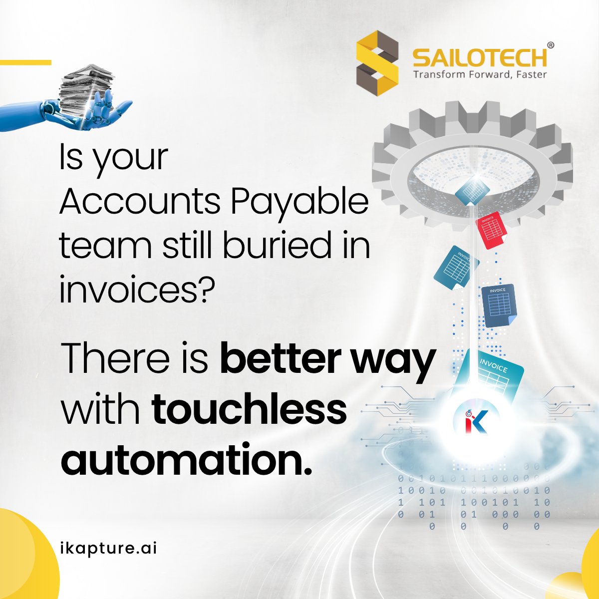 Sailotech's tweet image. With iKapture’s touchless automation, invoices process themselves—accurately, instantly, and at scale. Finance teams are reclaiming their time and refocusing on strategy. Try it free and experience the shift:- trynow.ikapture.ai
#APAutomation #invoiceprocessing