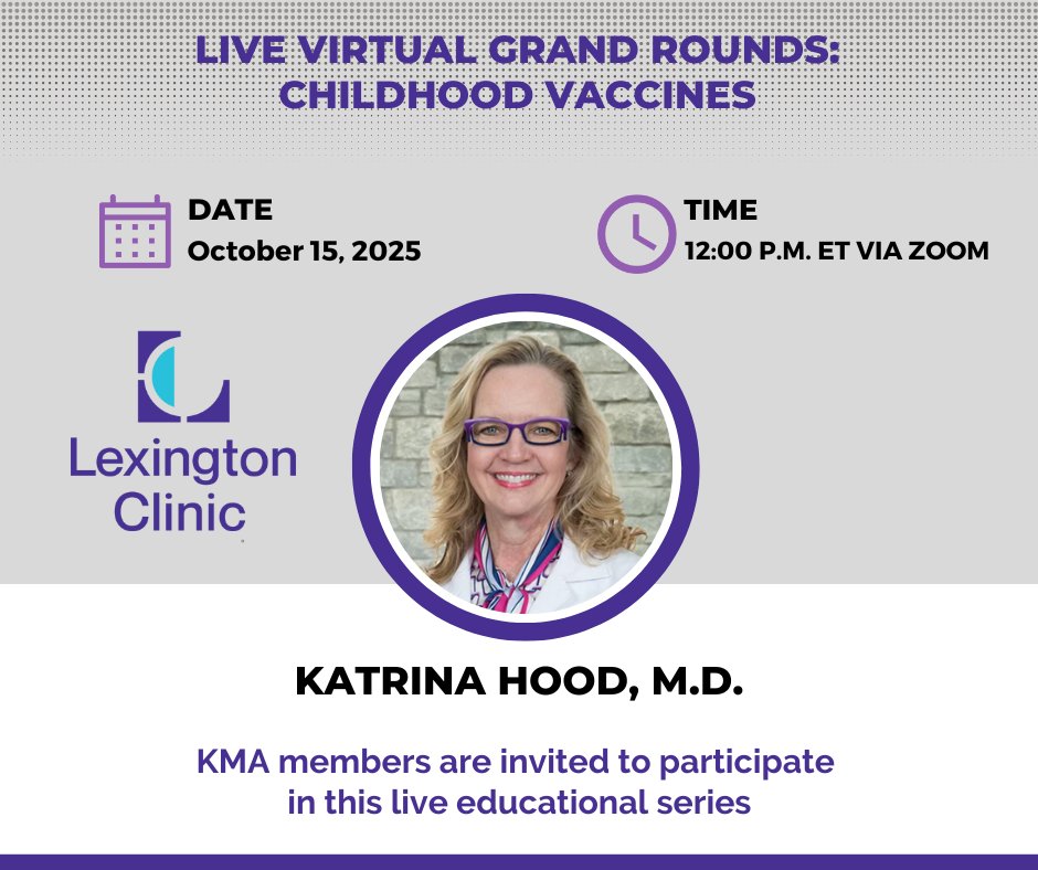 KY Medical Assoc (@kymedassoc) on Twitter photo “Live Virtual Grand Rounds: Childhood Vaccines” Zoom webinar led by <a href="/LexingtonClinic/">Lexington Clinic</a> physician Katrina Hood, M.D., on October 15 at noon EDT #CMEGuarantee More info: kyma.org/wp-content/upl… “Live Virtual Grand Rounds: Childhood Vaccines” Zoom webinar led by <a href="/LexingtonClinic/">Lexington Clinic</a> physician Katrina Hood, M.D., on October 15 at noon EDT #CMEGuarantee More info: kyma.org/wp-content/upl…