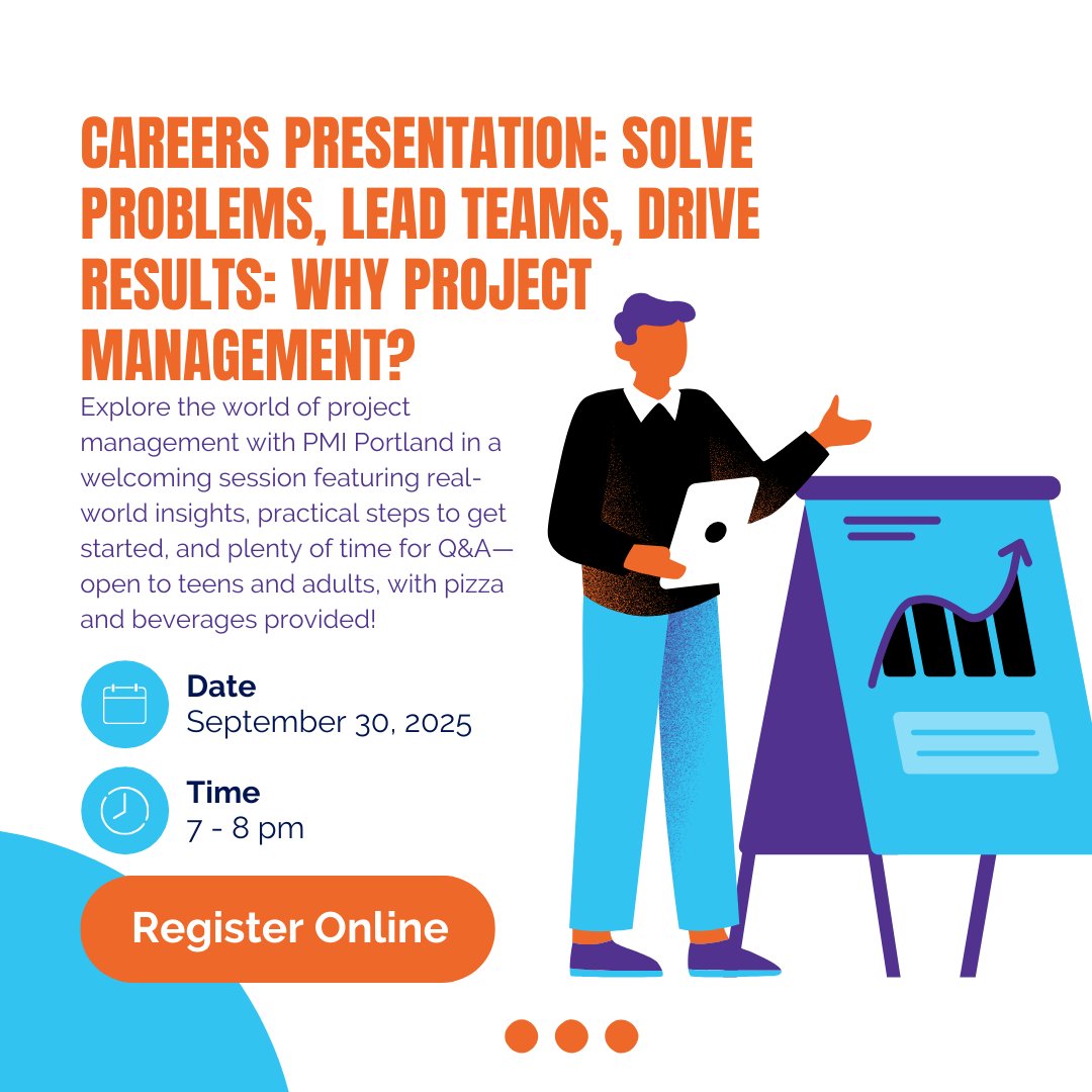 TODAY! Curious about project management? Join PMI Portland on Sept 30 for an interactive session to kickstart your journey! Teens &amp; adults welcome. 🍕📅 Registration required: wccls.bibliocommons.com/events/68793aa… #PMIPortland #ProjectManagement #CareerGrowth #Leadership