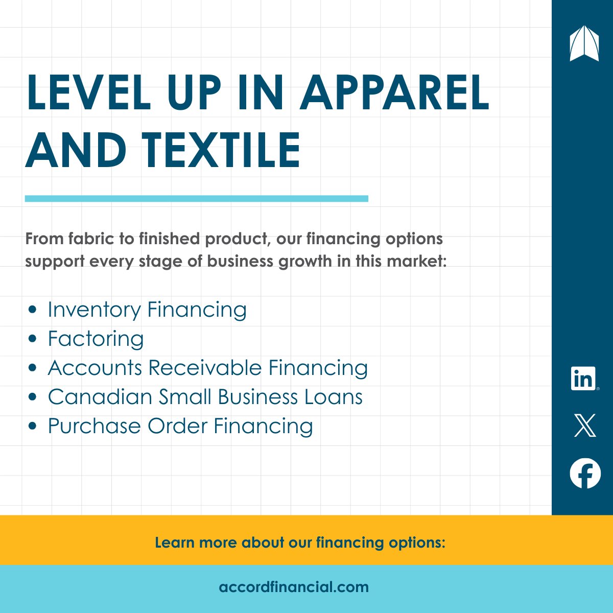 Accord Financial provides solutions that keep operations moving.

Reach out to us to discuss all finance needs: accordfinancial.com/contact/

Accord Financial | Apparel &amp; Textile | Competitive Advantage

#BusinessGrowth #Apparel #Textile #CompetitiveAdvantage  #AccordFinancial