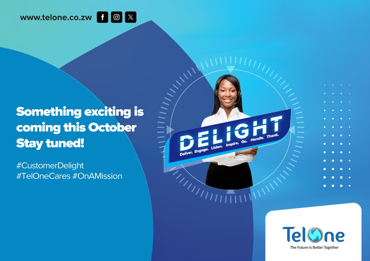 TelOneZW's tweet image. Something exciting is coming this October
Stay tuned!

#CustomerDelight
#TelOneCares
#OnAMission