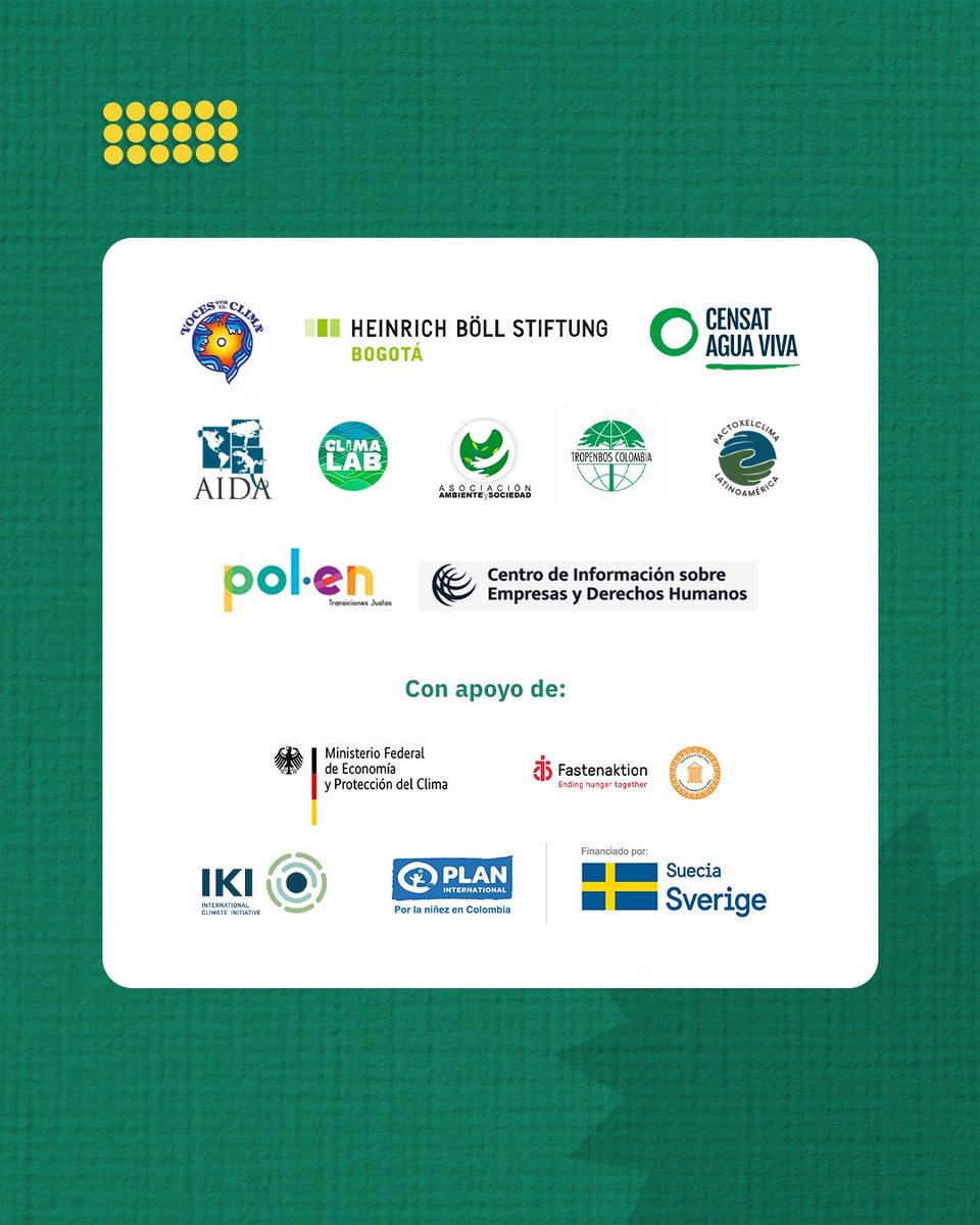 <a href="/CensatAguaViva/">Censat Agua Viva</a> <a href="/BoellColombia/">Fundación Böll</a> <a href="/ambienteysoc/">Ambiente y Sociedad 🌳</a> <a href="/TropenbosCol/">Tropenbos Colombia</a> 📖 Ya presentamos el documento ante <a href="/MinAmbienteCo/">MinAmbiente Colombia</a>, Ministerio de Relaciones Exteriores, <a href="/MinEnergiaCo/">Minenergía</a>, <a href="/IDEAMColombia/">Ideam Colombia</a> y <a href="/UNGRD/">UNGRD🇨🇴</a>. Las propuestas están sobre la mesa del gobierno.
Lee aquí: co.boell.org/es/2025/09/17/…