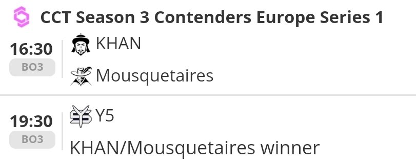 Good Afternoon 🌞

Today 2 matches in lower bracket of <a href="/CCT_CS/">Champion of Champions Tour CS2</a> Contenders Eu S1 👀

My predictions:
Mosquetaires
Y5

🎙: <a href="/mettcs2/">mett_cs</a> 

📺 kick.com/cct_cs2
