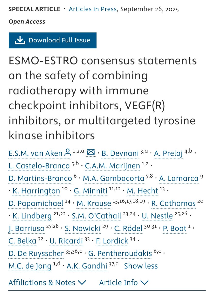 💫🌟🚨 Ann Oncol ESMO–ESTRO Consensus
Safety of combining RT with systemic therapies
Authors: @GPentheroudaki <a href="/umbertoricardi/">umberto ricardi</a> <a href="/gminniti2012/">giuseppe Minniti</a> <a href="/DrAngelaLamarca/">Angela Lamarca</a>
<a href="/OncoAlert/">OncoAlert</a> 
🔑 Key messages:
🔵 ICI + RT: Feasible in selected scenarios, but monitor for ↑risk pneumonitis &amp; late