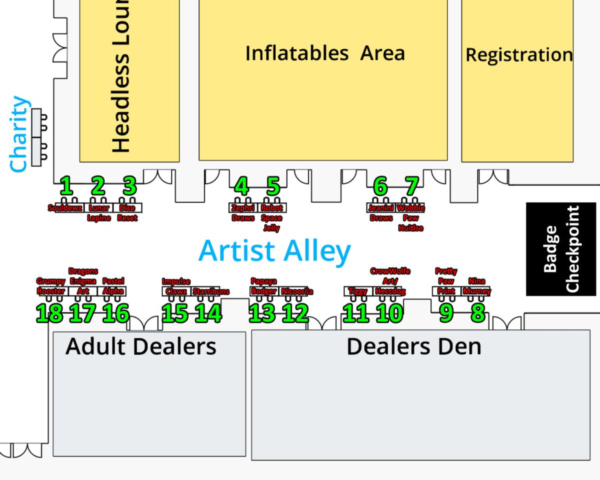 FurryInvasion's tweet photo. Artist_Alley_Map_v3(final)(for_real_this_time).jpg

The #ACFI2025 Artist Alley map has been updated with the corrected layout.  Please check the website for details on vendors.

https://t.co/9PYibJOfjb https://t.co/E827xW1UOO