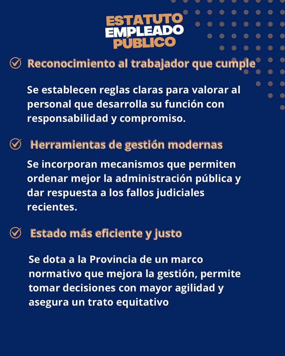 📌 Reforma del Estatuto del Empleado Público:
➡️ El actual es de 1973 y quedó obsoleto.
➡️ Afecta solo al 15% de los empleados (450 interinos incluidos).
✅ Reconoce interinos, da certeza jurídica y promueve concursos.
❌ No agranda la planta política: desmiente el mito.