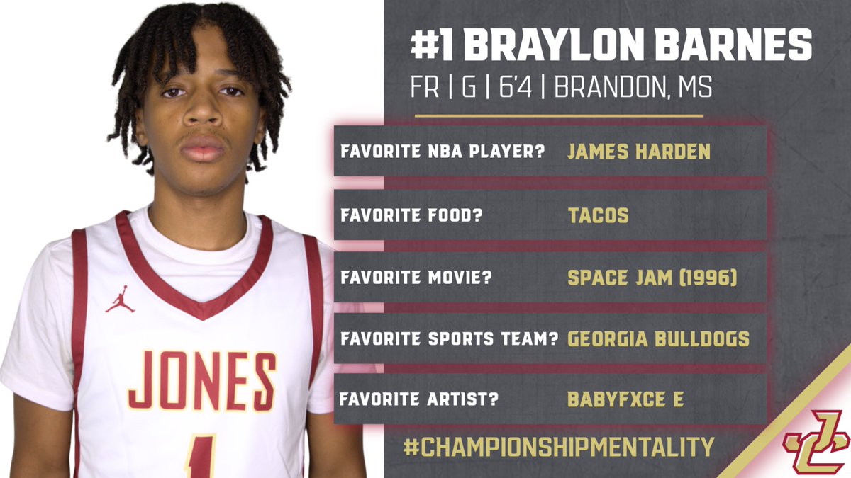 Jones Men’s Basketball (@jc_bobcatsmbk) on Twitter photo ɪɴᴛʀᴏᴅᴜᴄɪɴɢ ᴛʜᴇ ʙᴏʙᴄᴀᴛꜱ
🏀Player Introductions🏀
Braylon Barnes #1
(<a href="/braybarnes0/">Braylon Barnes</a>)
6'4|Guard|Brandon, MS
✅Explosive Wing
✅3 Level Scorer
✅ Relentless Finisher
✅Versatile
✅Playmaker
#ChampionshipMentality ɪɴᴛʀᴏᴅᴜᴄɪɴɢ ᴛʜᴇ ʙᴏʙᴄᴀᴛꜱ
🏀Player Introductions🏀
Braylon Barnes #1
(<a href="/braybarnes0/">Braylon Barnes</a>)
6'4|Guard|Brandon, MS
✅Explosive Wing
✅3 Level Scorer
✅ Relentless Finisher
✅Versatile
✅Playmaker
#ChampionshipMentality