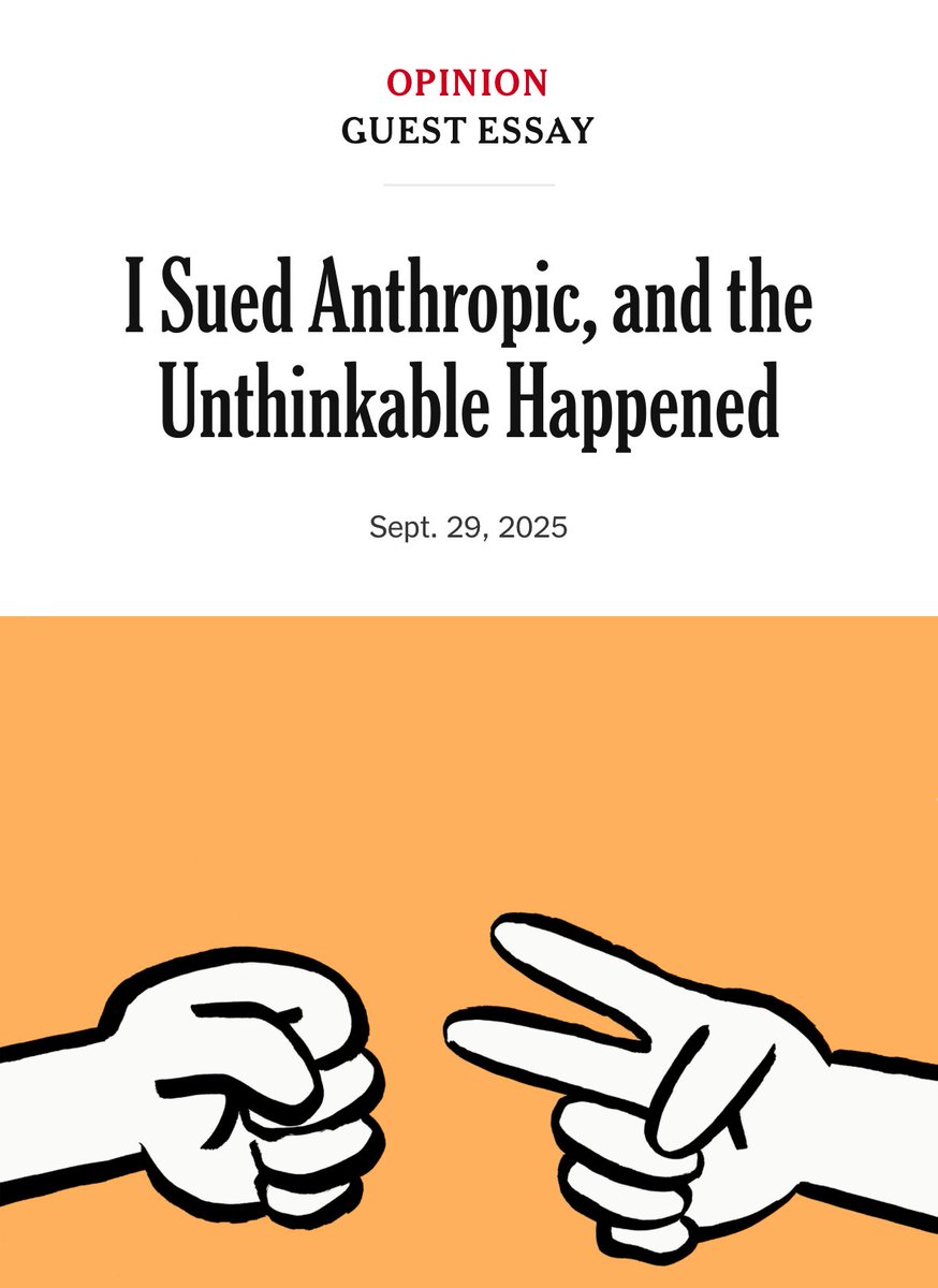 NY Times using an AI generated image (6 fingers on peace sign hand) to celebrate victory over BigAI. 

You can't make this stuff up. 

Or can you? 🧐