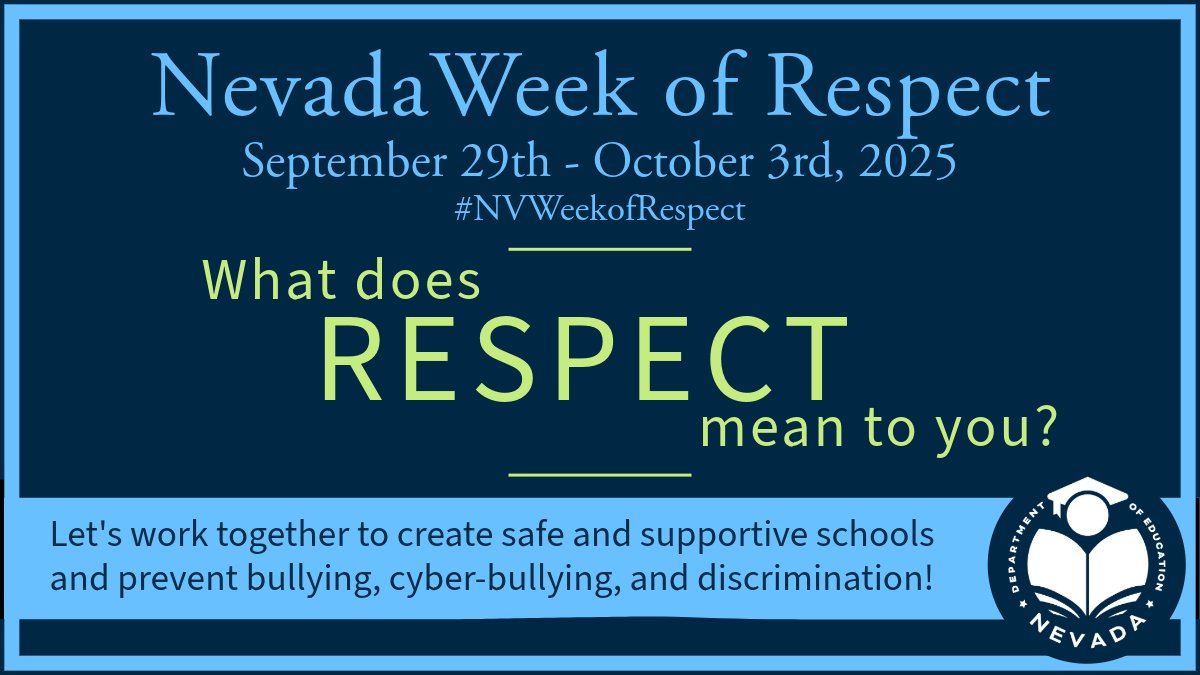 NvstateED's tweet photo. From students and educators to families and communities, everyone has a role to play in preventing bullying and discrimination. Let's start the conversation and take action to foster a culture of understanding, mutual respect, and kindness. #NVWeekofRespect https://t.co/lI1DKe218q