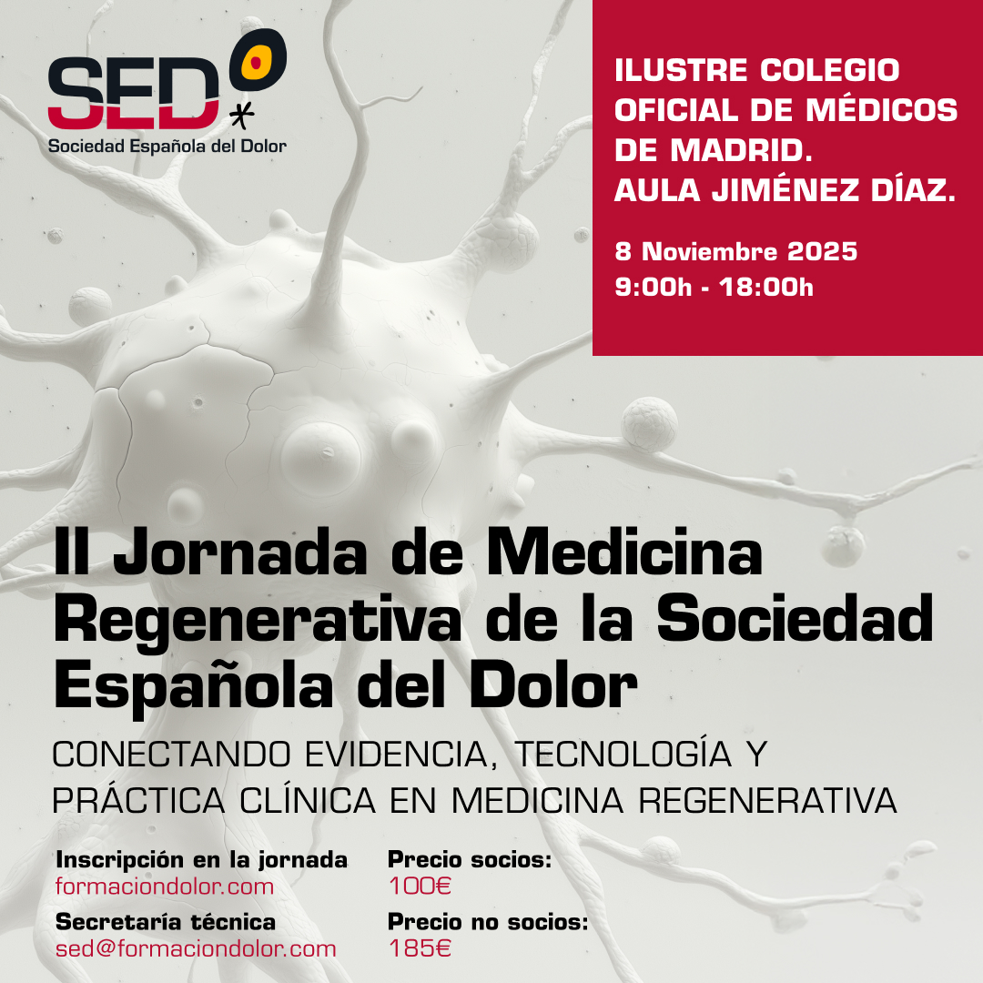 🔴 II Jornada del Grupo de Trabajo de Medicina Regenerativa de la SED
“Conectando evidencia, tecnología y práctica clínica"
📅 8 nov 2025 · 9:00-18:00 📍 @Icomem_ Madrid
💳 Inscripción: 👥 Socios: 100 € 🔸No socios: 185 €
🔗 f.mtr.cool/zmldpspvgo

#MedicinaRegenerativaGTSED25