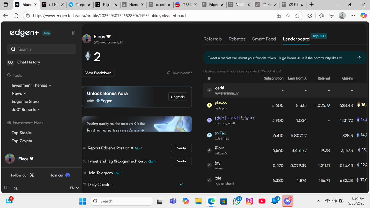 <a href="/EdgenTech/">Edgen</a> 
 Just discovered Edgen + Aura 2.0 and it feels like the future of AI x Crypto 🚀
Imagine one app that combines:
📊 Market data
💬 Social sentiment
🔗 On-chain signals
then rewards YOU with an Aura score for sharing valuable insights 👀Would you jump on this early? 👇