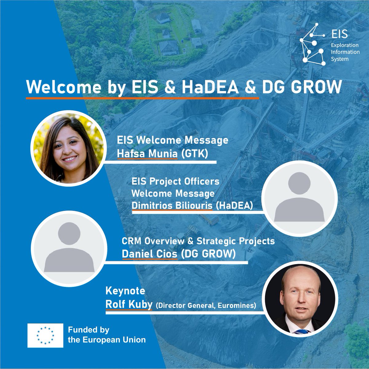 The #EISFinalEvent will kick off with a Welcome &amp; Keynote Session featuring <a href="/GTK_FI/">GTK</a>, <a href="/EU_HaDEA/">HaDEA</a>, DG GROW &amp; <a href="/euromines/">Euromines</a>. A strong start for a day full of insights!
#HorizonEurope #CRM #GreenDeal