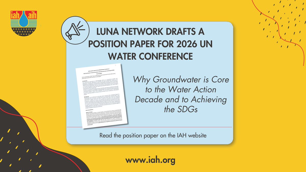 iahgroundwater's tweet image. Groundwater is integral to achieving the Sustainable Development Goals by 2030. The Liaison with UN Activities (LUNA) Network of IAH have drafted a position paper in the lead up to the 2026 UN Water Conference in December. luna.iah.org #unwater #sdg6 #groundwater