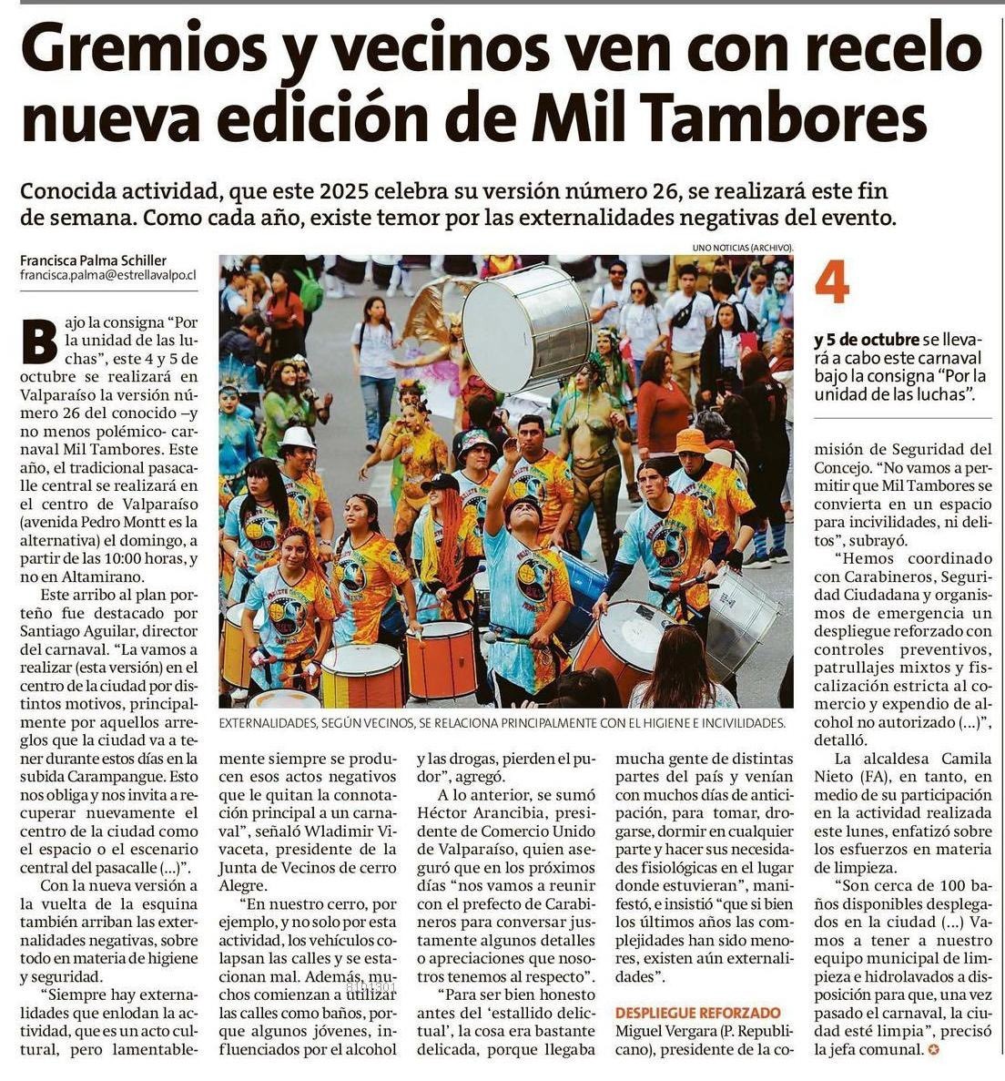 🎭 #MilTambores genera inquietud en el comercio de #Valparaíso.

💬 Héctor Arancibia: “Nos reuniremos con Carabineros para asegurar que las Pymes y el comercio local funcionen con tranquilidad”.

#Multigremial #Pymes #Comercio #Seguridad
