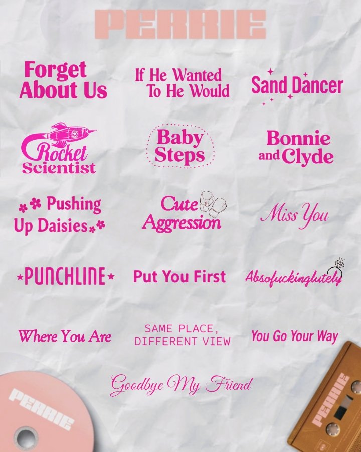 perriegraphic's tweet photo. PERRIE - Tracklist Poster ✨.
.
@PerrieHQ #Perrie #perriealbum https://t.co/YunnqhkX8H
