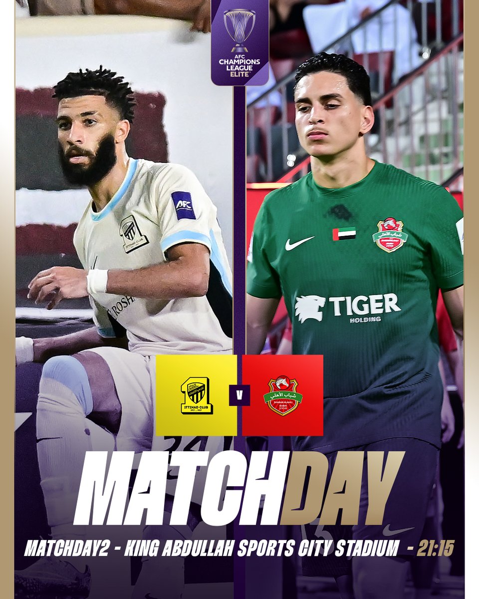 TheAFCCL's tweet photo. π ππ§πππππ¬
Titans collide in Jeddah π₯
Saudi champions Al Ittihad πΈπ¦ host Emirati titleholders Shabab Al Ahli π¦πͺ on Matchday Two, with both sides looking to pick up their first three points β½οΈ
#ACLElite | #ITTvSAH https://t.co/eQ114dAlz1