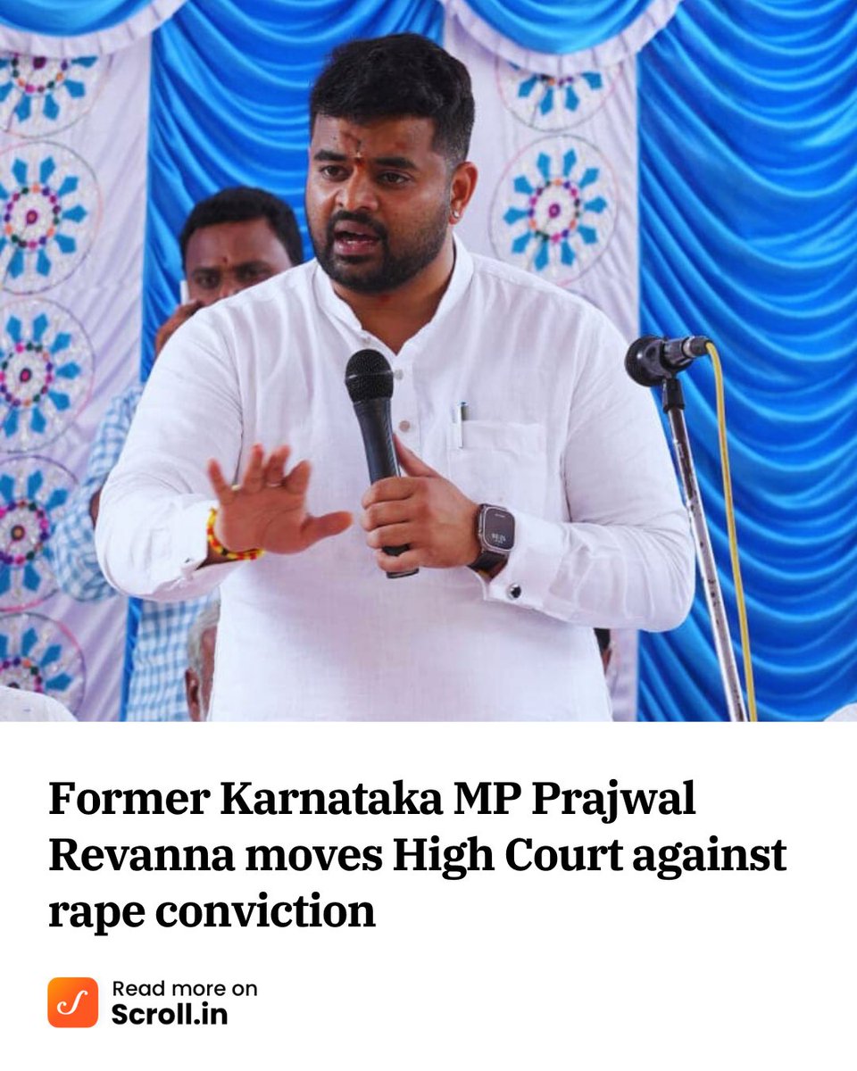 scroll_in's tweet photo. #Karnataka | Prajwal Revanna also challenged the life sentence given to him by Bengaluru Additional City Civil and Sessions Judge Santhosh Gajanan Bhat in the matter.
Read more: https://t.co/oNcgM7OPvn
#Revannacase #sexualviolence https://t.co/oks0FVX538