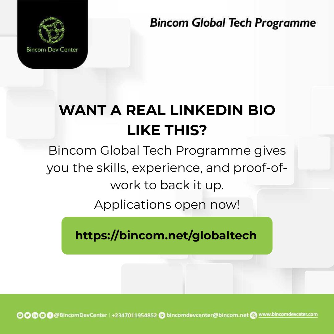 BincomDevcenter's tweet photo. #techskills #techcareer #TechJobs  #Tech #techprogram #BincomTechProgramme #explore #viral https://t.co/vxqMZsSKlZ