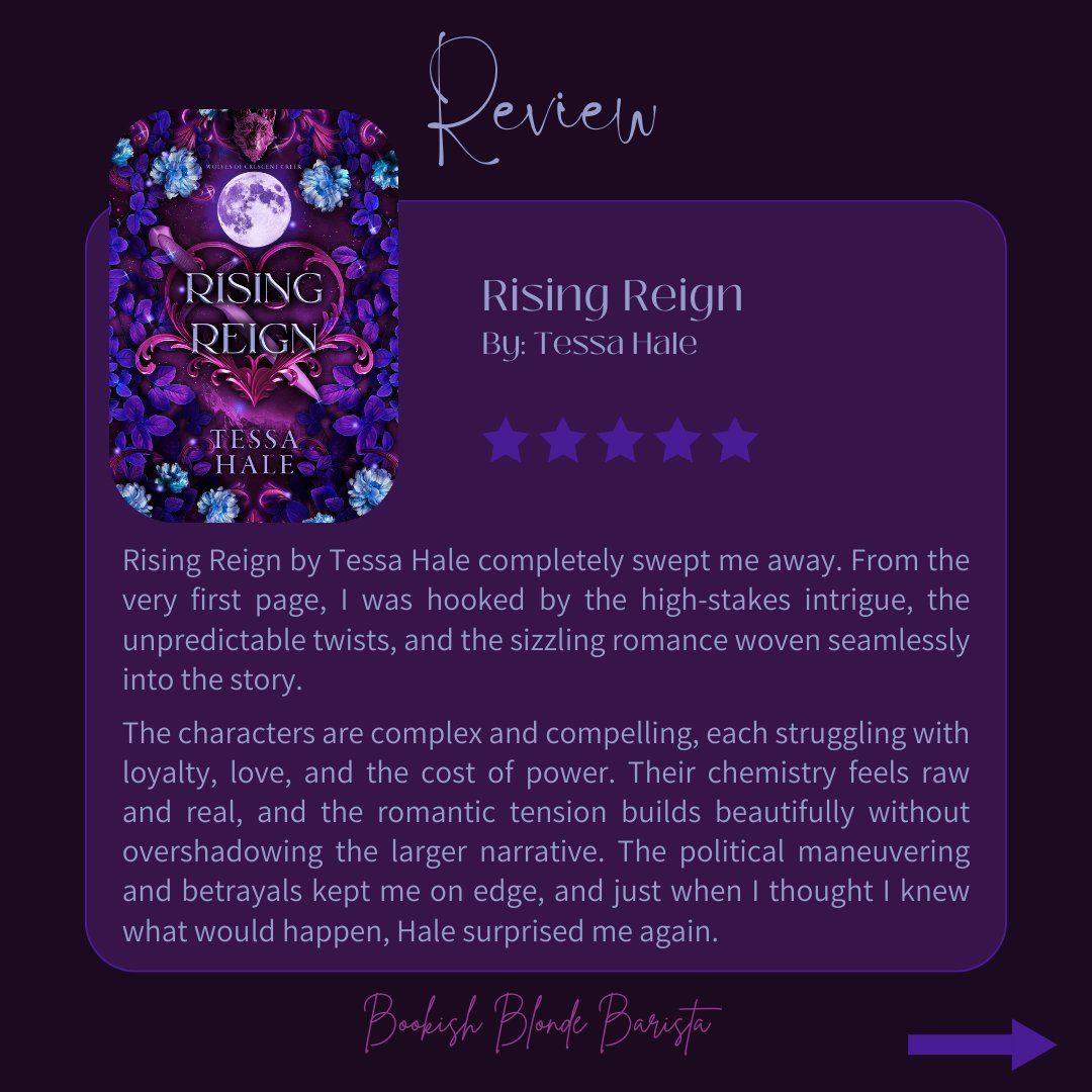 bookishbb's tweet image. ⭐️⭐️⭐️⭐️⭐️ Rising Reign by Tessa Hale is everything I want in a fantasy romance—danger, intrigue, sizzling chemistry, and twists that left me breathless. A MUST-READ for fans of power plays &amp;amp; passion! 📚🔥👑 #FantasyRomance #BookReview