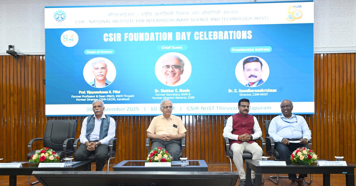 csir_niist's tweet photo. 1/5 CSIR-NIIST proudly marked the 84th CSIR Foundation Day, honoring decades of scientific excellence and societal contributions. #84YearsofCSIR @CSIR_IND @DrJitendraSingh @shekhar_mande https://t.co/uB5OcRMnT6
