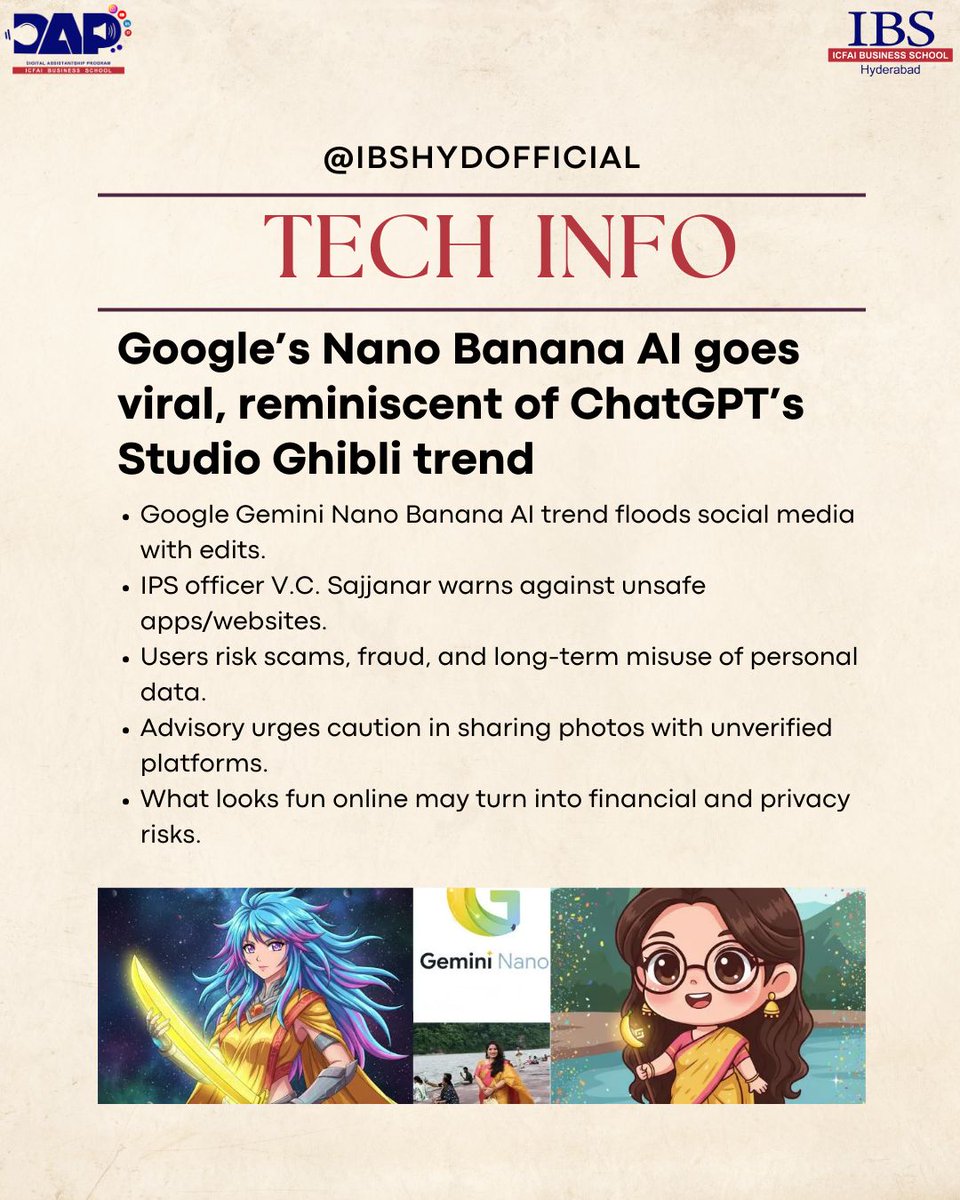 ibshydofficial's tweet photo. AI edits on max: Nano Banana taking over feeds 📲⚡
#IBShyderabad #MBA #Bschool #NanoAI #geminiai #trend #3D #tech #AI #chatGPT #gemini https://t.co/rgAtFxlmwf