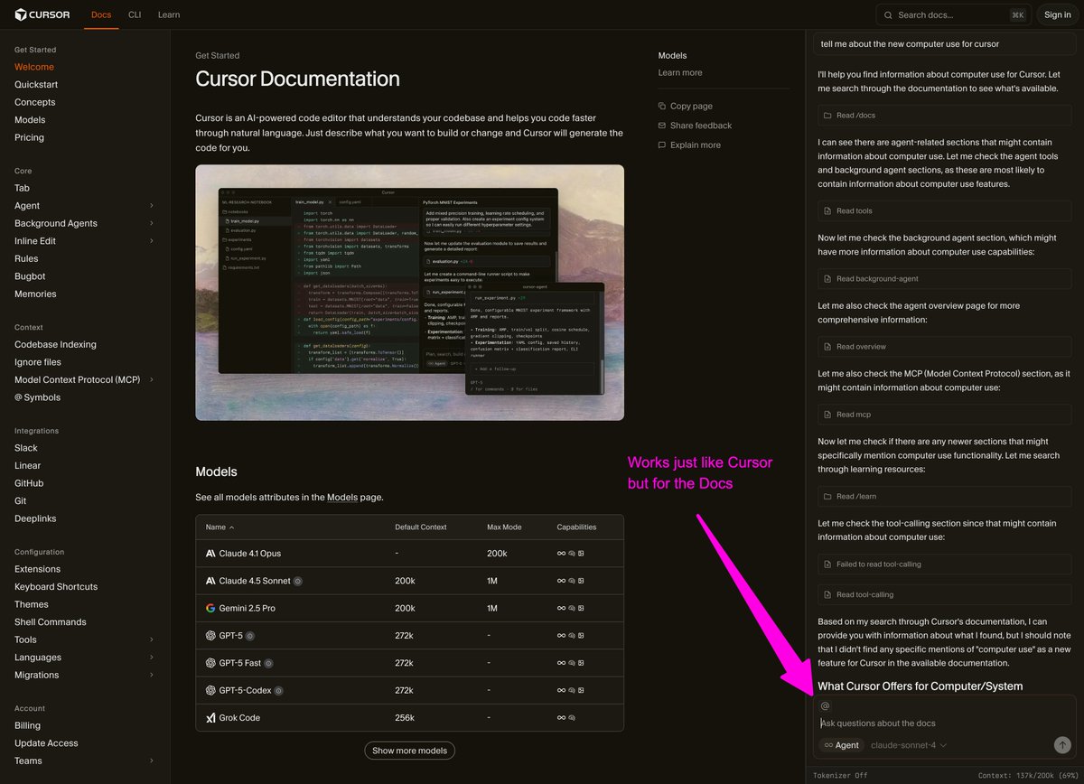 kyleledbetter's tweet image. TIL @cursor_ai uses Cursor in their own Docs... such an obvious move when you see it but someone thought about this... 🧠🤯