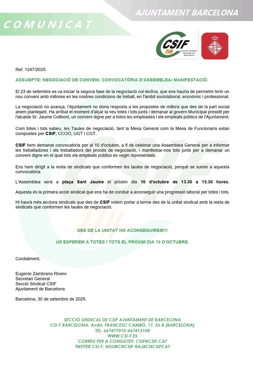 🟢 Comunicat sobre convocatòria assemblea manifestació per la negociació del nou acord de condicions laborals <a href="/bcn_ajuntament/">Ajuntament de Barcelona</a>