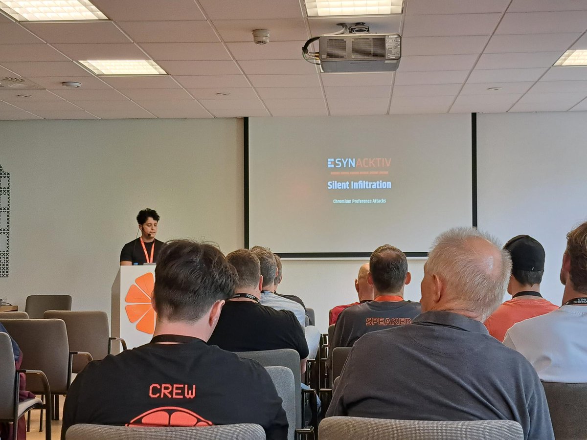 Synacktiv (@synacktiv) on Twitter photo Then, it was Riadh's turn to present his research about Chromium extensions at OrangeCon.
In this talk, he explained how to circumvent the security measures in Chromium's extensions loading mechanism and showcased an exploitation toolkit he built. 🛠️ Then, it was Riadh's turn to present his research about Chromium extensions at OrangeCon.
In this talk, he explained how to circumvent the security measures in Chromium's extensions loading mechanism and showcased an exploitation toolkit he built. 🛠️