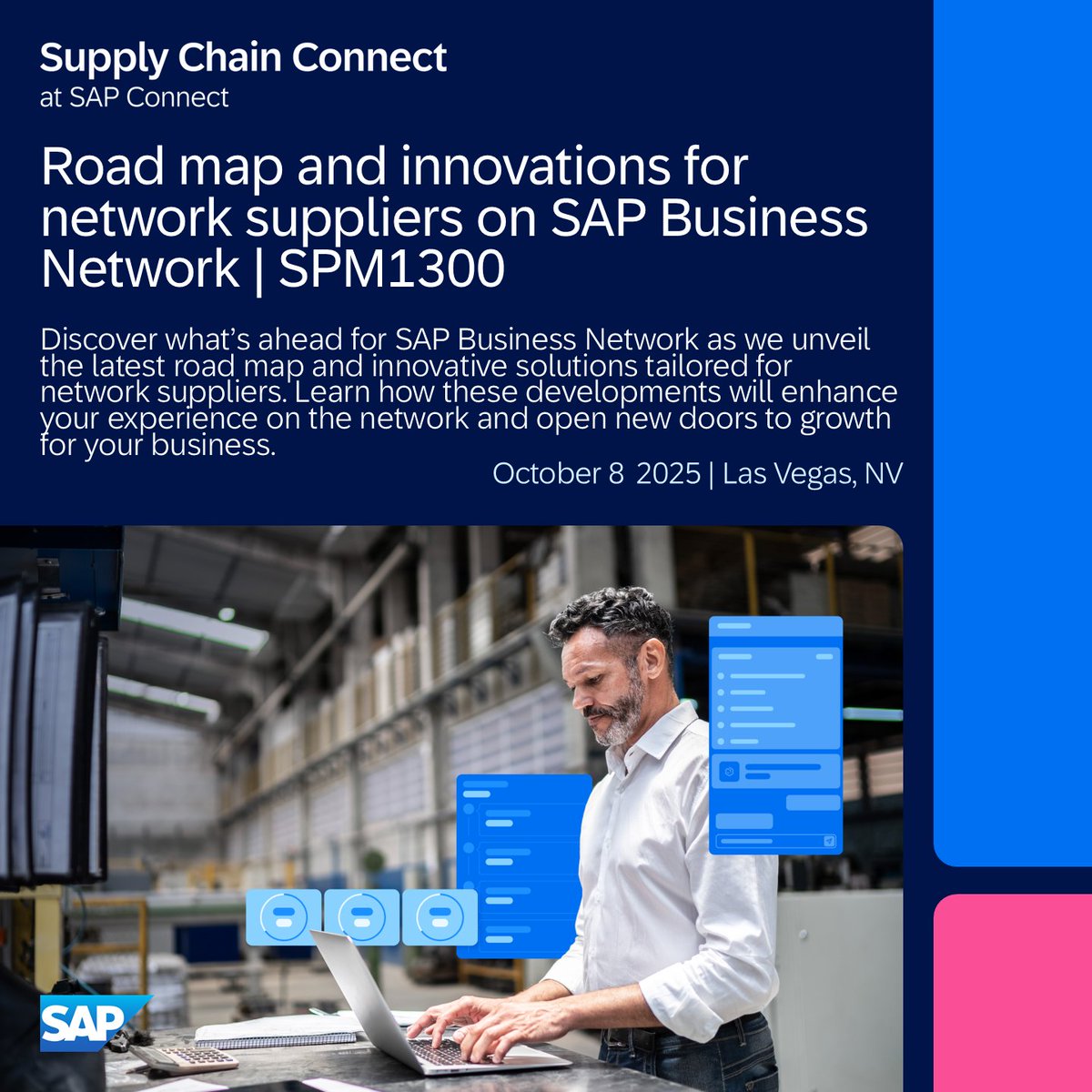 JoernKeller's tweet image. 6️⃣ days to go until #SAPConnect! Join @SAP’s Christian Wolf for a road map session exploring our latest innovations aimed at unlocking growth for suppliers on #SAPBusinessNetwork. Register today, and we’ll see you in Las Vegas… 🎲 🎰 sap.com/events/connect… #supplychain #ai
