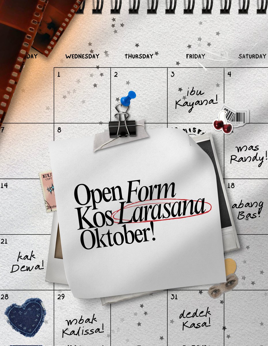 ㅤ

𝐊𝐨𝐬 𝐋𝐚𝐫𝐚𝐬𝐚𝐧𝐚 — 𝐎𝐩𝐞𝐧 𝐅𝐨𝐫𝐦 𝐎𝐤𝐭𝐨𝐛𝐞𝐫 '𝟐𝟓 🗓

Oktober di depan mata, Kos Larasana kembali membuka pintu untuk kamu yang ingin singgah. Rumah kecil ini kembali menyiapkan ruang—untukmu yang hendak pulang. 

ㅤ