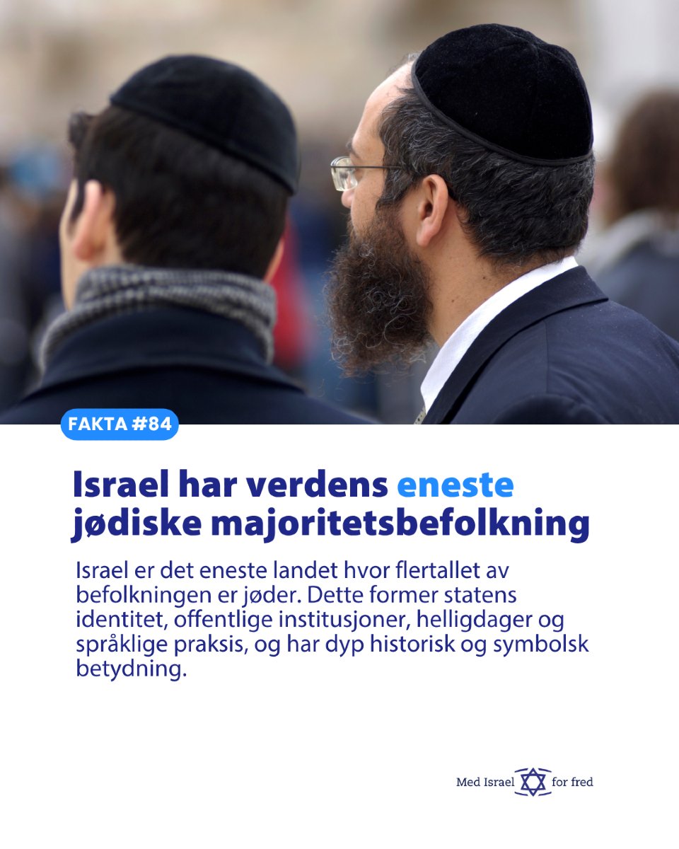miffno's tweet photo. ✡️ Israel er det eneste landet i verden med en jødisk majoritetsbefolkning. Dette gir en unik kulturell, religiøs og nasjonal identitet, hvor jødisk liv og tradisjon preger samfunn, skole, rettsvesen og helligdager. #jødiskidentitet #israelunik #samfunn #medisraelforfred https://t.co/7Zws19KpLN