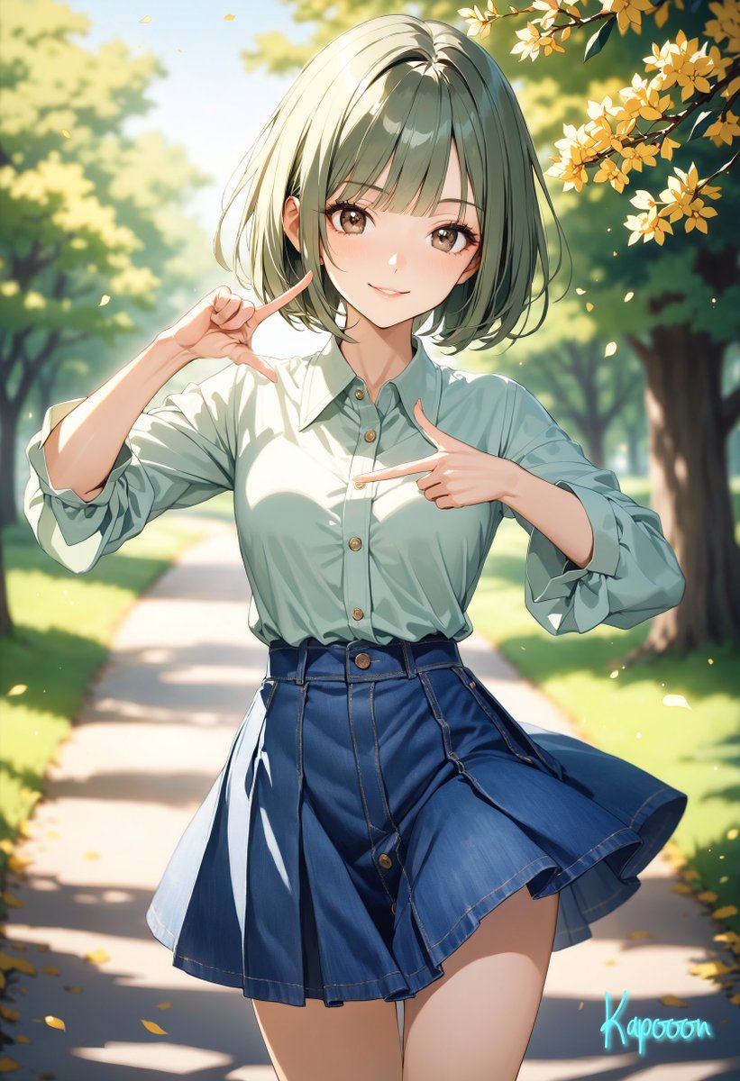 KapooonAIillust's tweet image. 「おっはよ～🍀
　ひっさしぶり～～～♪
　はい。
　ちょっと離れてるけど『アオのハコ』のポーズ！」
　　　　　　　by 一里塚 葵

#AIイラスト #AIillustrations
#StableDiffusionXL
⏰6:30