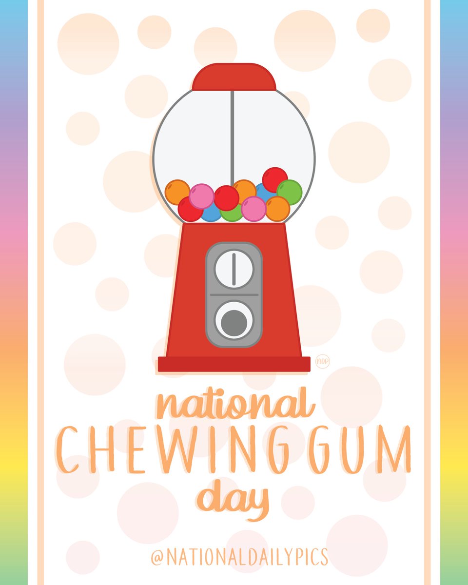 NationalDayPics's tweet image. Happy National Chewing Gum Day! 🍬

Fun Fact: John B. Curtis sold the first commercial chewing gum in 1848 called &quot;The State of Maine Pure Spruce Gum&quot;! 

🧡🧡Follow @NationalDailyPics on instagram for more!🧡🧡

#NationalChewingGumDay #ChewingGumDay #NationalDailyPics