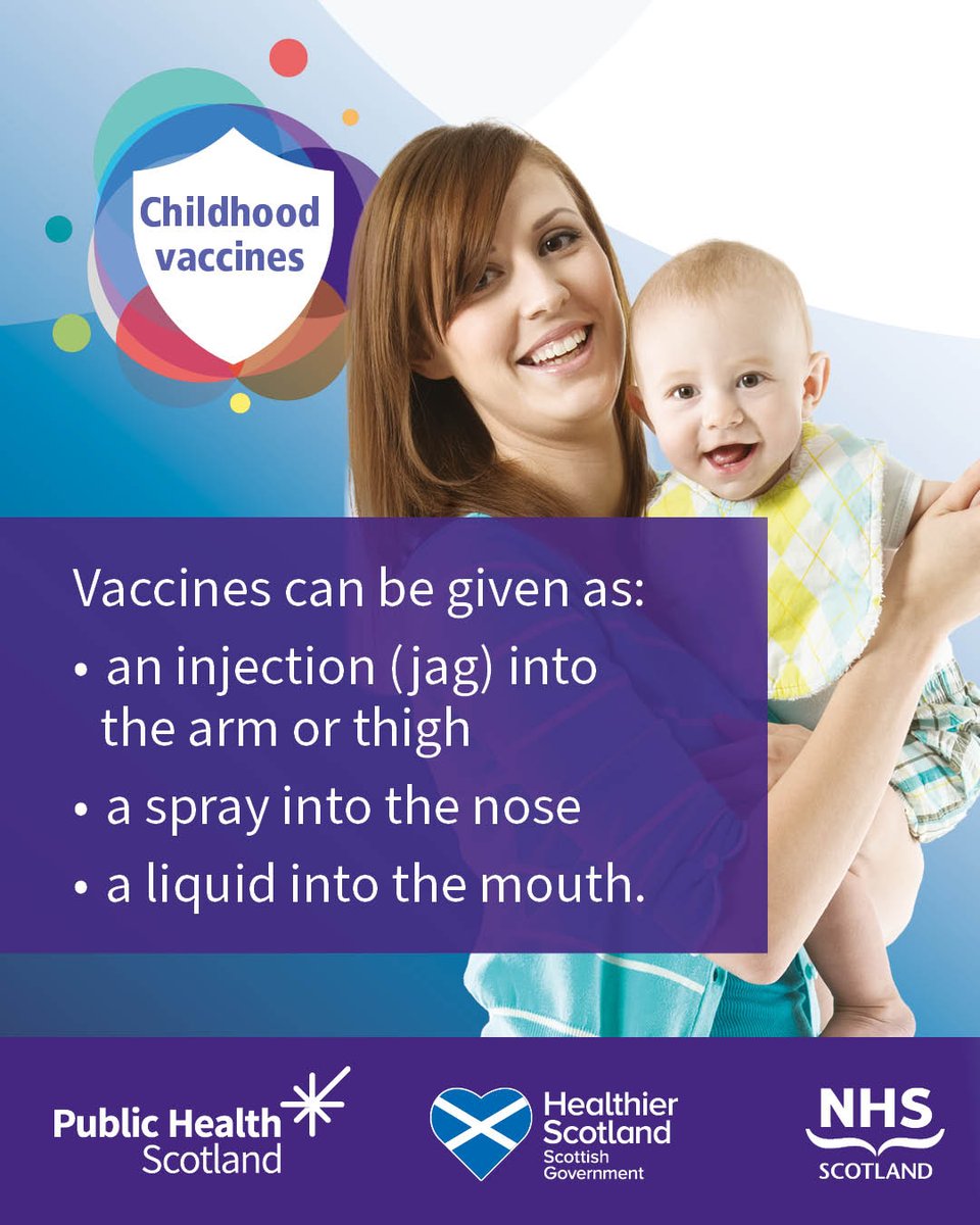 Vaccines are given to babies and children in different ways. Each one is designed to offer the best protection.

Talk to your health visitor or visit nhsinform.scot/immunisation to learn more. 

#ChildVaxScot