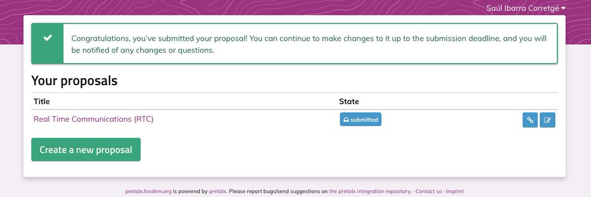 saghul's tweet image. It&apos;s that time of the year again! Just applied for a #FOSDEM #devroom for Real Time Communications! Let&apos;s do this again!